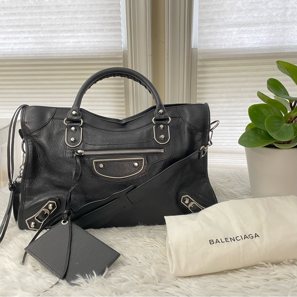 Balenciaga City Classic Metallic Edge Black Leather Hand/Shoulder Bag Medium